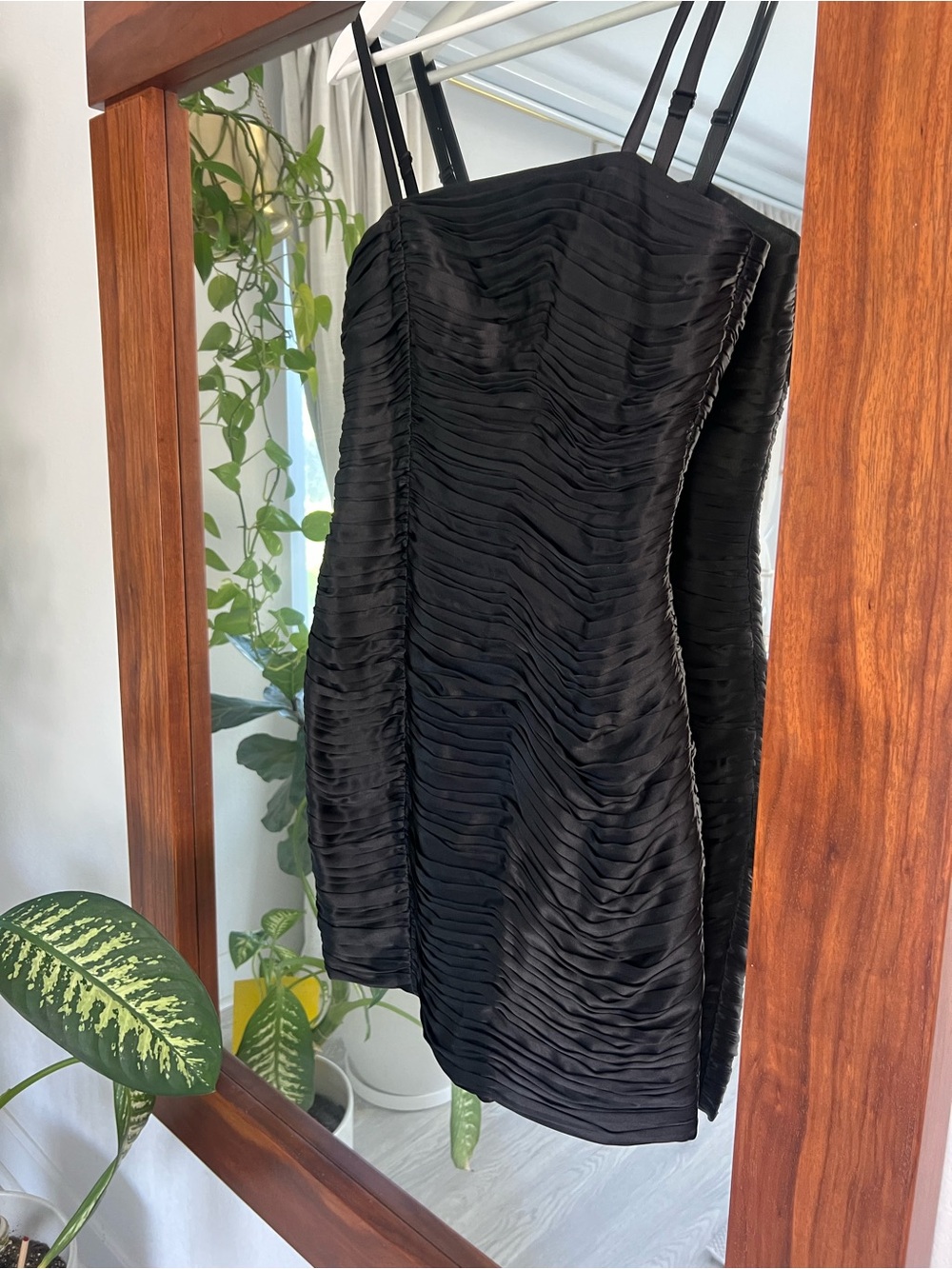 Laundry By Shelli Segal Black Ruched Mini Dress with Double Straps